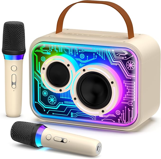 Karaoke Machine for Kids and Adults, Mini Portable Bluetooth 5.3 Karaoke Speaker with 2 Wireless Microphones, Popular Birthday Gifts for Girls Age 3-12+, Singing Machine with Party Lights